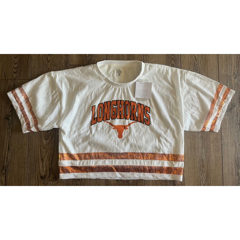 Gameday Couture Texas Longhorns Sequin Crop Top White Orange XL NWT